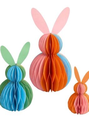 World Market Pastel Honeycomb Bunny Trio - Pink, Orange, Blue, Green